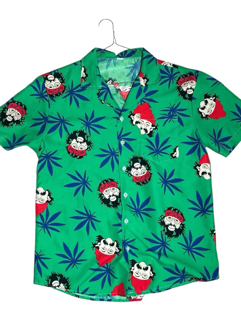 Cheech & Chong Vintage Graphic Green Blue 420 Button Up Shirt Size S Mens